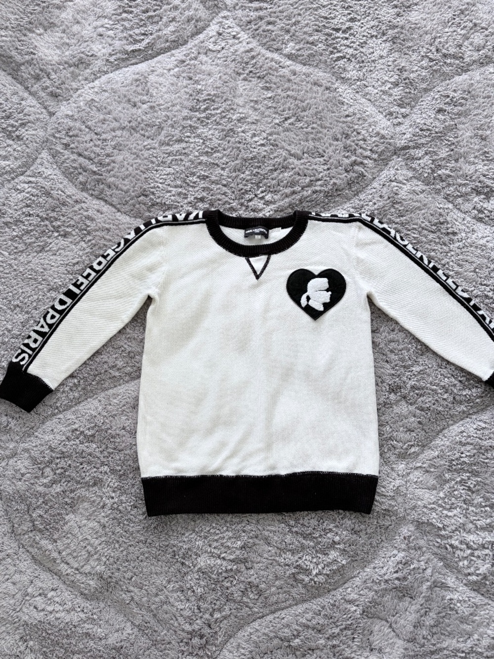 Karl Lagerfeld Paris white knit sweater with 3/4 sleeves
